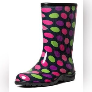 K KomForme Women's Waterproof Colorful pink purple green Polka Dot Rain Boots